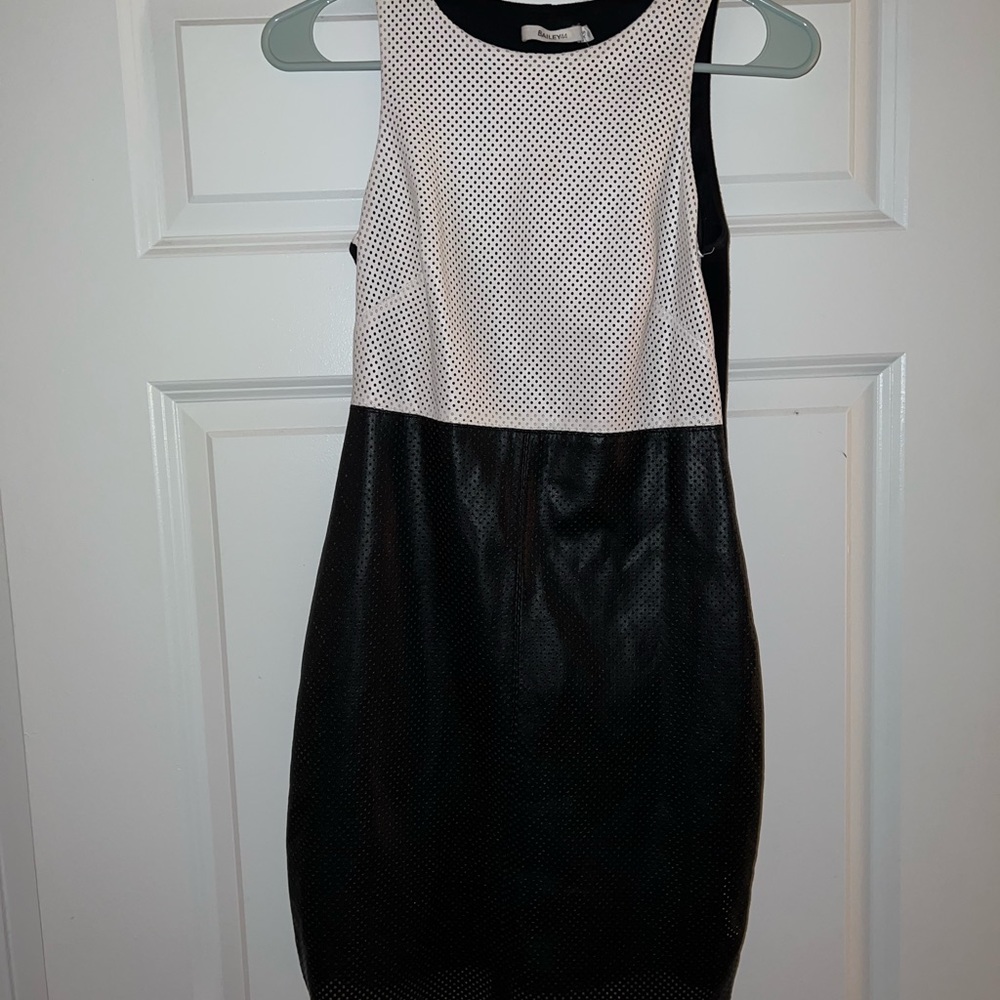 Bailey 44 Faux Leather Perforated Casablanca Black White Colorblock Dress XS